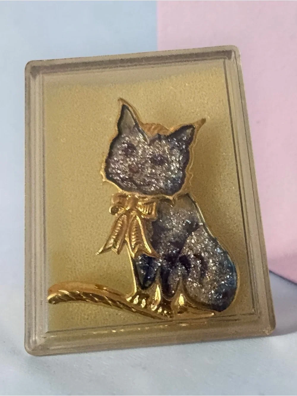 Vintage Glitter Cat Kitten Brooch Pin Box